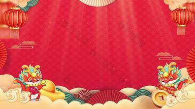 红色喜庆中国龙年春节背景视频